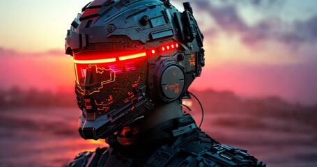 Cybernetic Sentinel: A futuristic armored figure, its face obscured by a technologically advanced helmet. - Powered by Adobe