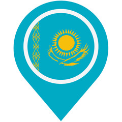 Kazakhstan's proud flag displayed on a vibrant teal map marker, symbolizing national identity and location.