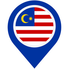 Discover Malaysia: A vibrant blue map pin proudly displays the Malaysian flag, symbolizing national pride and travel adventures.
