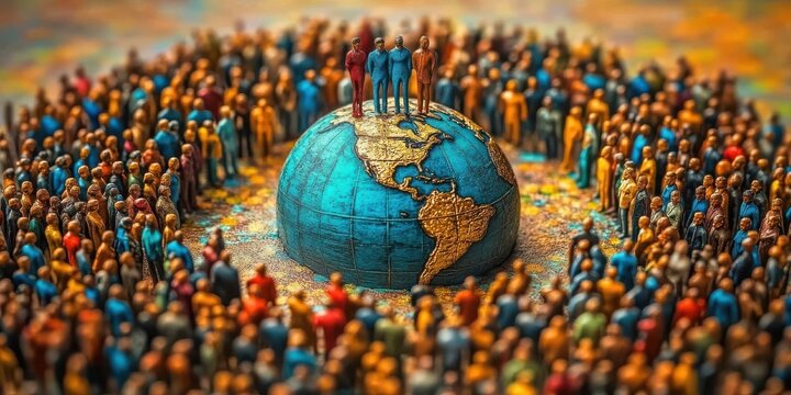 Elites ruling the world over the masses concept, power inequality symbolism.