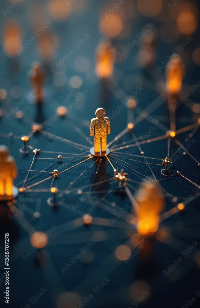 Poster conceptual photo network, community connections. figures represent people connected through digital 