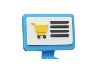 3D Computer screen with shopping cart icon