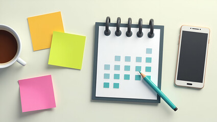 3D Flat Icon: Calendar & Phone Flat Lay for Scheduling & Time Management