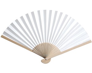 An open white paper fan with wooden frame on display