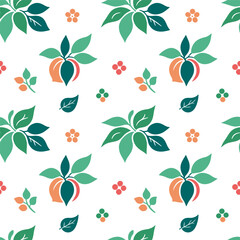 seamless floral pattern with peaches and leaves. Vintage pattern