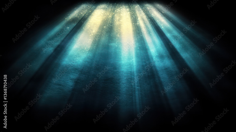 Poster soft and colorful abstract light beams shining across a dark background with subtle lens flare effec