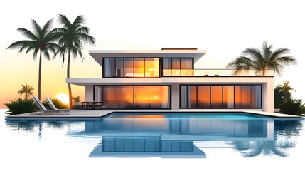 Fototapeta premium Luxurious Modern Villa Overlooking Ocean Sunset