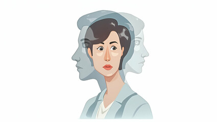 3D Flat Icon: Counselor Double Exposure with Therapy Symbols for Mental Health Ads