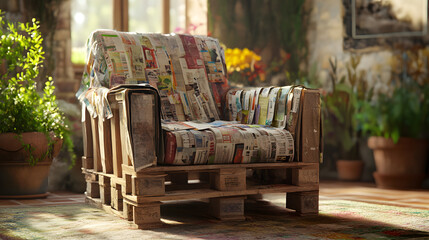 Fototapeta premium pallet chair, world environment day, waste recycling