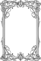 Ornate Art Nouveau Decorative Frame with Vintage Floral Patterns and Intricate Calligraphy for Luxury Wall Art and Graphic Templates