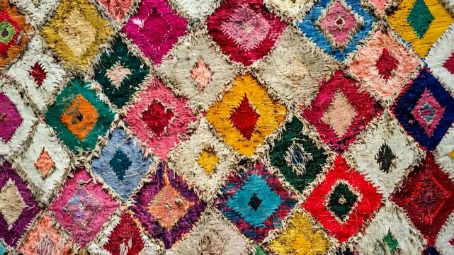 Colorful patchwork quilt, diamond patterns