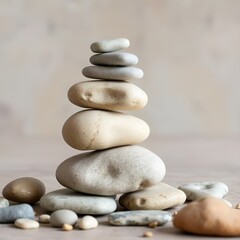 Zen balanced the stack of stones.