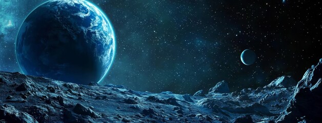 Captivating space scenery showcasing our planet and its lunar companions.