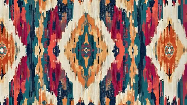 Vibrant, symmetrical ikat textile design