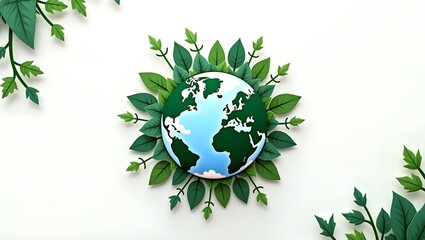 World Environment Day. Creative illustration of the Earth surrounded by lush green leaves, symbolizing nature, sustainability, and environmental protection.
