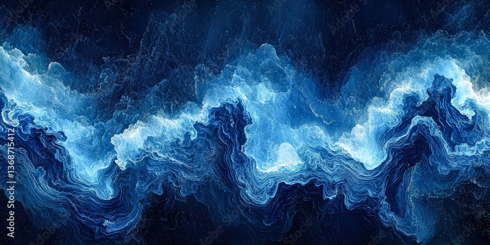 Poster blue wave in the sky with stars in the background. the blue color of the wave is very vivid and it g