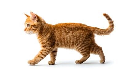 Playful Orange Tabby Cat on White Background - Stock Photo