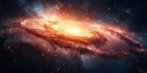 Fototapeta premium Stunning view of a spiral galaxy illuminated by swirling clouds of gas and dust in the vastness of space