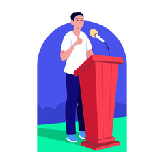 A character doing oration, flat style illustration
