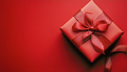 Elegant White Gift Box With Red Ribbon on Vibrant Red Background