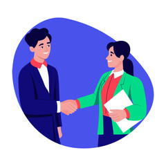 A flat style illustration of character doing handshake