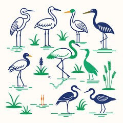 Birds silhouette vector collection white background.