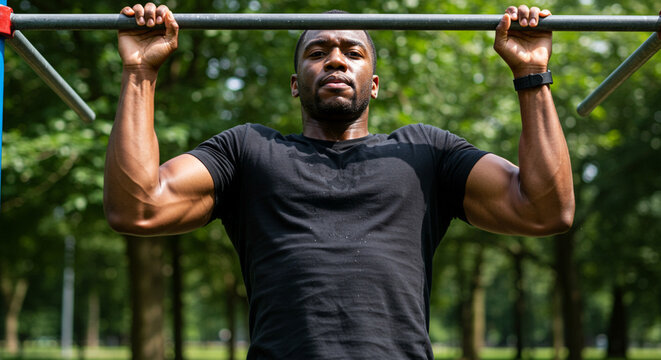 Homem forte fazendo barra fixa, exerc&iacute;cio f&iacute;sico, for&ccedil;a, muscula&ccedil;&atilde;o