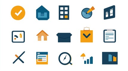 Minimalist Business Icons on White Background, Representing Modern Simplicity and Professional Clarity