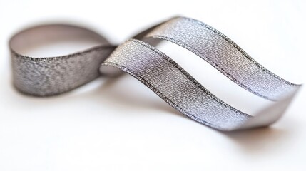 Parkinson's disease awareness or brain cancer. Grey or silver ribbon isolated on white background. Clipping path included. Health concept.