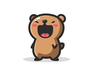 A cute cartoon bear is expressing a loud joyful emotion