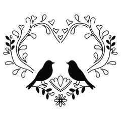 Vector silhouettes set of birds at tree branches  and isolated background.