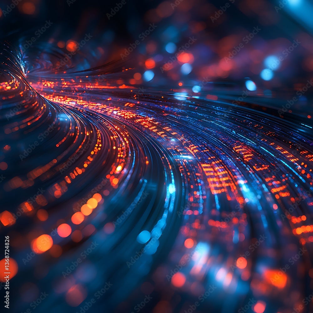 Poster abstract digital flow of data streams. vibrant energy lines intertwine in a dynamic, futuristic disp
