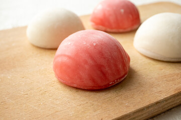 Local Japanese dessert mochi rice pudding ice cream in close-up