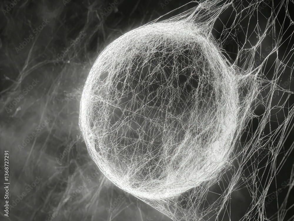 Poster a dense, spherical spider web dominates, its intricate threads creating a ghostly, otherworldly text