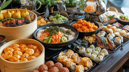 Obraz premium Buffet With Variety Of Asian Dishes