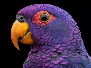 Close up portrait of a vibrant colorful parrot on black background