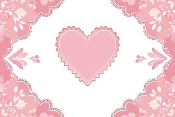 A delicate pink heart framed by romantic floral lace, a sweet symbol of love and affection, with soft watercolor textures and a white background.