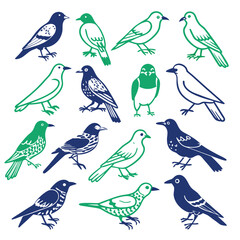 Obraz premium Flying Popular birds silhouette isolated on white background.