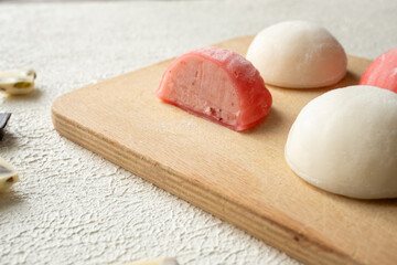 Local Japanese dessert mochi rice pudding ice cream in close-up