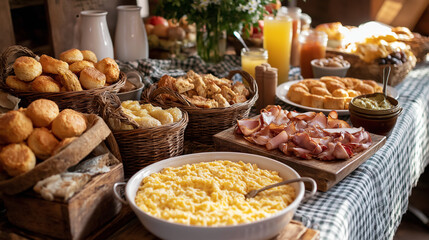 Fototapeta premium Southern Breakfast Buffet With Grits And Ham