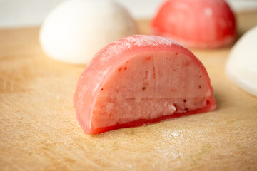 Local Japanese dessert mochi rice pudding ice cream in close-up
