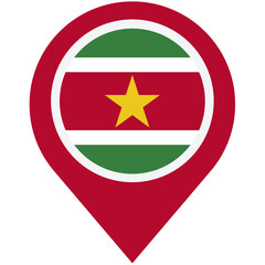 Discover Suriname's vibrant culture and rich history, symbolized by its striking flag within a simple map marker design.