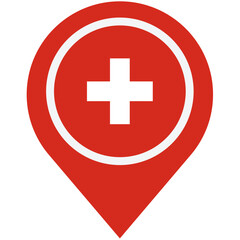 Fototapeta premium Finding urgent medical care near you, a red map pin with a white cross signifying hope and immediate assistance, simple bold design.