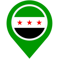 A symbolic green map marker proudly displays the flag of Rojava, representing Kurdish self-governance and resilience with a simple, bold design.