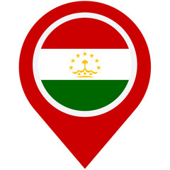 Discovering Tajikistan: A vibrant red map marker proudly displays the nation's flag, symbolizing its rich culture and unique identity in a clean, graphic style.