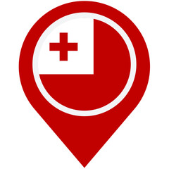 Obraz premium Discovering the beauty of Tonga, a vibrant red map pin showcasing the unique Tongan flag, simple yet striking design.