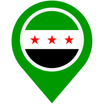 A symbolic green map marker proudly displays the flag of Rojava, representing Kurdish self-governance and resilience with a simple, bold design.