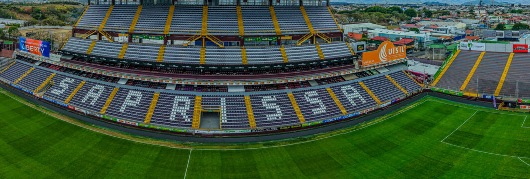 Beautiful aerial view of an empty Saprissa Stadium in Costa Rica