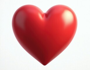 Red heart isolated on white background. Glossy, shiny shape for romantic design, Valentines Day celebration. Symbol of love, passion, emotion, romance. Perfect for wedding holiday designs. Concept,