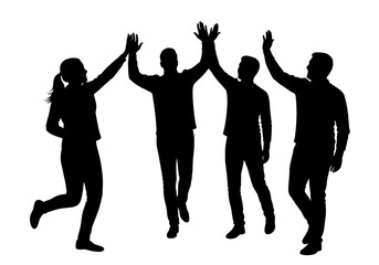 Team Collaboration High Five Celebration Silhouette Vector